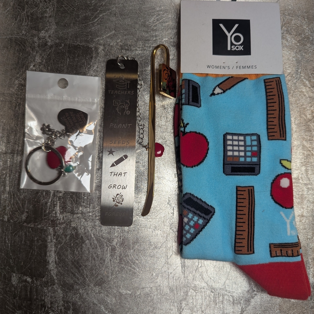 Yo Sox Women's Blue Teacher Themed Socks, Teachers Gifts, Bookmarks 4 Items
